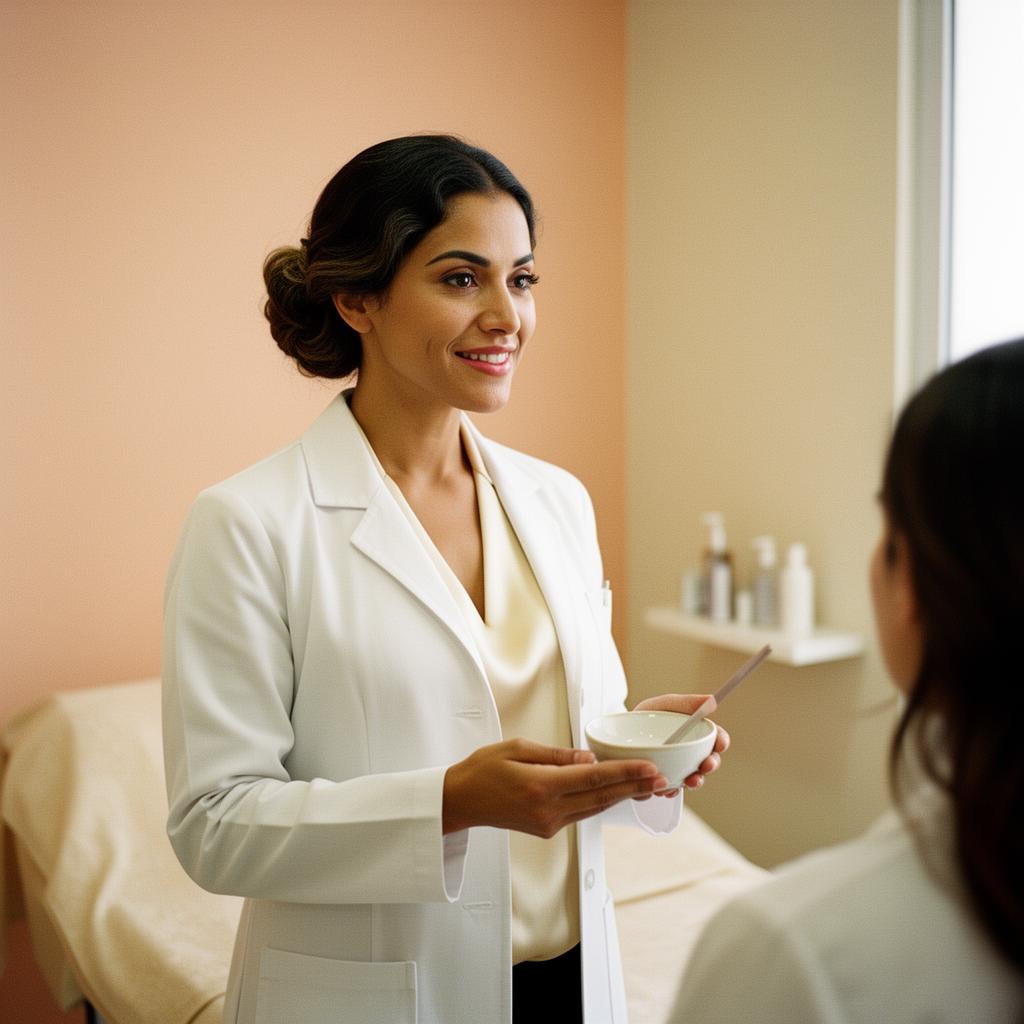 Esteticista de Esperanza Martínez orientando sobre faciales